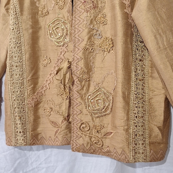 Silk Gold Embroidered Beaded Jacket, Boho, Coldwater Creek, Sz 18, NWOT - Picture 5 of 16